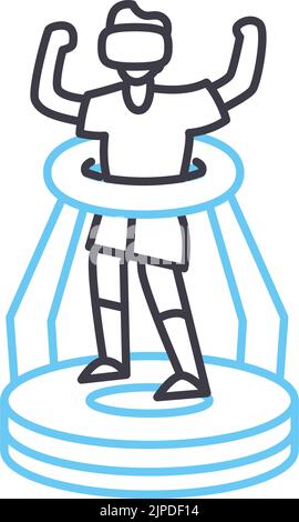 icona della linea della piattaforma vr, simbolo di contorno, illustrazione vettoriale, segnale concettuale Illustrazione Vettoriale