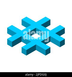 Simbolo hashtag blu 3D. Simbolo hash isometrico. Comunicazione di hash mark sui social media. Strumento di marketing online crosss. Icona Octhorp per la promozione SEO. Illustrazione Vettoriale