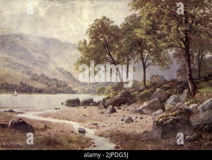 Vicino ad Ardlui, Loch Lomond, Dumbartonshire dipinto da Sutton Palmer dal libro ' Bonnie Scotland ' descritto da A. R. Hope Moncrieff, pubblicato da A & C Black, Londra. 1912 Foto Stock