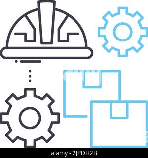 icona della linea di gestione della produzione, simbolo di contorno, illustrazione vettoriale, segnale concettuale Illustrazione Vettoriale