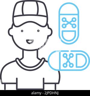 icona della linea hip hop boy, simbolo di contorno, illustrazione vettoriale, segnale concettuale Illustrazione Vettoriale