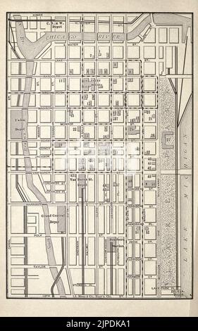 Street Map of Chicago 1893 dal libro guida ' pittoresca Chicago e guida alla fiera del mondo ' pubblicato nel 1893 Editore Lennox Pub. Co Foto Stock