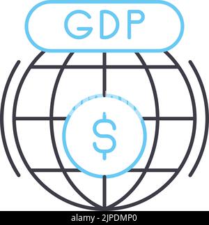 icona della linea gdp, simbolo di contorno, illustrazione vettoriale, segnale concettuale Illustrazione Vettoriale