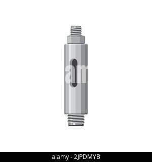 Bullone in metallo cromato argento cilindro isolato icona realistica. Stelo delle valvole del motociclo dell'automobile del veicolo vettoriale. Ammortizzatore in acciaio o inox, cilindro pneumatico ammortizzatore, pezzo di ricambio in metallo con vite Illustrazione Vettoriale