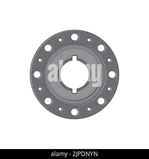 Icona realistica del filtro isolato in acciaio al carbonio della flangia della valvola o del tubo. Ricambi vettoriali, meccanismo di rotolamento per auto, attrezzature per macchinari. Cuscinetti per automobili, dispositivi di fissaggio per tubazioni, flangia per tubi senza bulloni Illustrazione Vettoriale