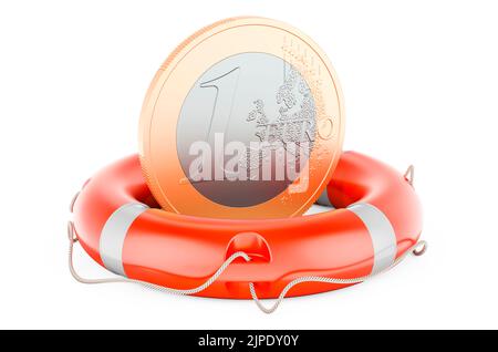 Lifebuoy con moneta in euro, 3D rendering isolato su sfondo bianco Foto Stock