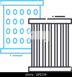 icona della linea del filtro dell'olio, simbolo di contorno, illustrazione vettoriale, segnale concettuale Illustrazione Vettoriale