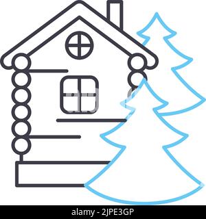 casa nella linea della neve icona, simbolo di contorno, illustrazione vettoriale, concetto di segno Illustrazione Vettoriale