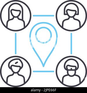 icona della linea del punto d'incontro, simbolo del contorno, illustrazione vettoriale, segnale concettuale Illustrazione Vettoriale