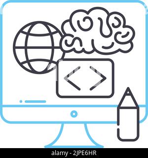 icona della linea didattica stem, simbolo di contorno, illustrazione vettoriale, segnale concettuale Illustrazione Vettoriale