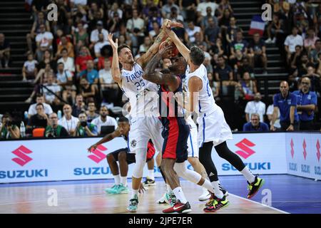 Montpellier, Francia. 16th ago, 2022. Secondo match per la scuderia France Basket vs Italia a Montpellier come preparazione per Eurobasket 2022. Il vincitore è France 100 - 68 (Foto di Norberto Maccagno/Pacific Press) Credit: Pacific Press Media Production Corp./Alamy Live News Foto Stock