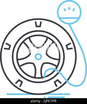 icona della linea di gonfiaggio degli pneumatici, simbolo di contorno, illustrazione vettoriale, segnale concettuale Illustrazione Vettoriale
