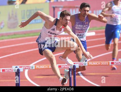 Monaco, Allemagne. 17th ago, 2022. Victor Coroller di Francia durante l'atletica, 400m Hurdles uomini al Campionato europeo di Monaco 2022 il 17 agosto 2022 a Monaco di Baviera, Germania - Foto Laurent Lairys/DPPI Credit: DPPI Media/Alamy Live News Foto Stock