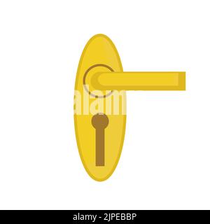 Maniglia della portiera e serratura della maniglia della portiera con finestrino. Manopola rotonda in ottone e serratura stanza icona isolata ufficio illustrazione vettoriale. Furni di sicurezza della casa d'oro vintage Illustrazione Vettoriale