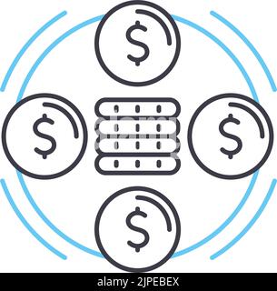 icona della linea della piattaforma di finanziamento, simbolo di contorno, illustrazione vettoriale, segnale concettuale Illustrazione Vettoriale