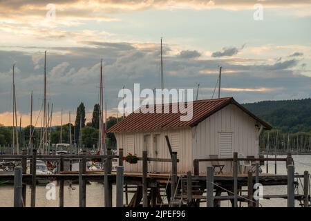 Boathouse a Bodman Ludwigshafen al Lago di Costanza Foto Stock