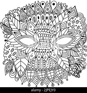 Mardi Gras maschera ornata - contorno elemento isolato. Grafica Doodle Line. Pagina da colorare per adulti. Illustrazione vettoriale Illustrazione Vettoriale
