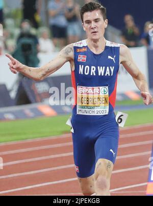 Jakob Ingebrigtsen di Norvegia medaglia d'oro durante l'atletica, 5000m uomini al Campionato europeo di Monaco 2022 il 16 agosto 2022 a Monaco di Baviera, Germania - Foto: Laurent Lairys/DPPI/LiveMedia Foto Stock