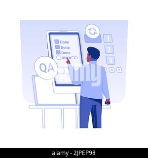 Illustrazione del vettore concettuale isolato per test automatizzati. Il tecnico del controllo qualità controlla i test software automatizzati, il lavoratore dell'azienda IT, il processo di sviluppo delle app, il concetto di vettore di controllo qualità. Illustrazione Vettoriale