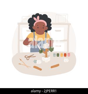 Modellazione su carta illustrazione vettoriale di un cartone animato isolato. Bambini dipingere modello di carta, attività di stelo, apprendimento creativo, gioco e studio, scuola materna, cartoni animati vettoriali per l'educazione prescolare. Illustrazione Vettoriale