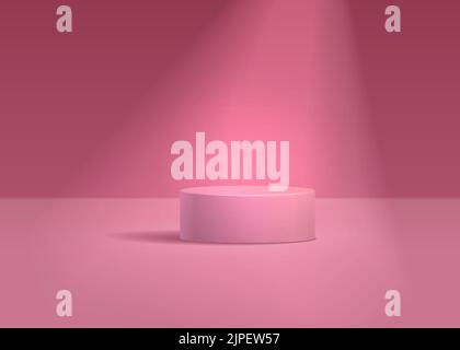 Piedistallo da podio a cilindro di colore rosa di lusso. Rendering vettoriale 3D realistico per la presentazione del prodotto cosmetico Illustrazione Vettoriale