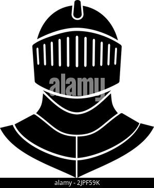 Casco di cavaliere medievale vista frontale silhouette isolata. Maschera vettoriale di crociato, gladiatore o spartano Illustrazione Vettoriale