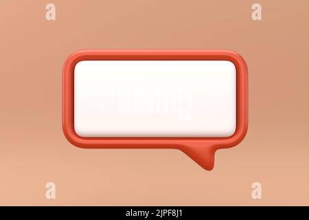 3D discorso bianco con cornice quadrata rossa, testo a bolla, gonfiabile e palloncino. Oggetti isolati su sfondo rosso chiaro. rendering 3d Foto Stock