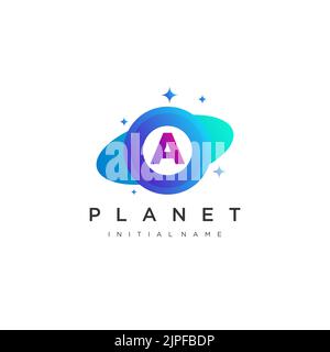 Lettera iniziale Un cerchio con orbita per vettore pianeta Illustrazione Vettoriale