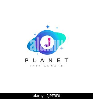 Lettera iniziale J cerchio con orbita per vettore pianeta Illustrazione Vettoriale