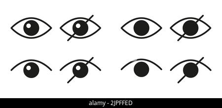 Icone di hidding password impostate. Icone per la privacy dei dati e il contrassegno del contenuto sensibile. Illustrazione vettoriale del contorno Illustrazione Vettoriale