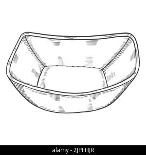 Utensili da cucina tondi barbatella isolata disegno disegnato a mano con disegno vettoriale stile contorno Foto Stock