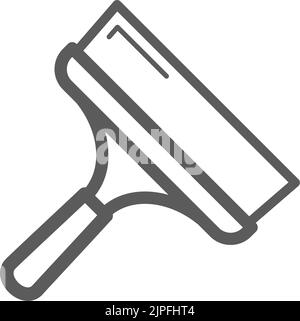 Spatola larga isolata con spatola in metallo, icona monocromatica. Utensile di riparazione vettoriale, coltello a palette con manico. Ampio cartello lineare a palette, lama e manico, raschietto lineare, cazzuola per cartongesso Illustrazione Vettoriale