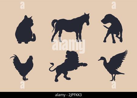 Animali disegnati a mano silhouette illustrazione vettoriale Illustrazione Vettoriale