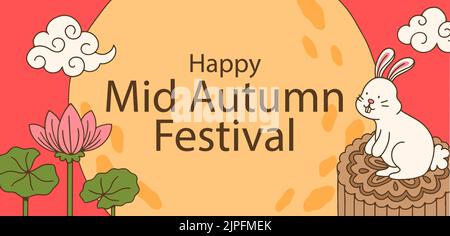 Disegno a mano a metà autunno festival modello orizzontale banner illustrazione vettoriale Illustrazione Vettoriale