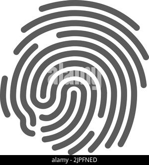 Scansione di impronte digitali icona con contorno isolato per impronte digitali. Identificazione della polizia con identificazione vettoriale, cresta di attrito delle dita, prove di crimine. Simbolo di autenticazione di sicurezza digitale, simbolo di autorizzazione biometrica Illustrazione Vettoriale