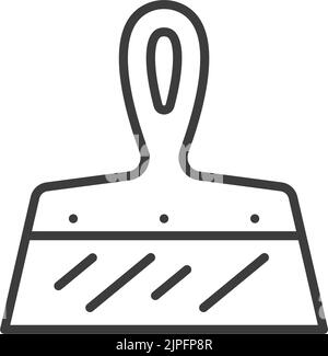 Spatola larga coltello per stucco isolato con icona a forma di manico. Utensile di riparazione e manutenzione cazzuola per cartongesso Vector scraper. Strumento accessorio per la riparazione di parti metalliche con cartello, lama e manico a palette-Knife Illustrazione Vettoriale