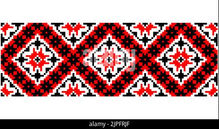 Ricamato bene come vecchio modello etnico ucraino a punto incrociato fatto a mano. Ornamento di asciugamano ucraino, rushnyk chiamato, vettore. Illustrazione Vettoriale