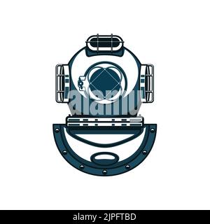 Casco subacqueo standard in rame e ottone isolato icona monocromatica. Casco sovietico leggero Vector standard a flusso libero, equipaggiamento di protezione della testa dei subacquei, design retrò del casco subacqueo Illustrazione Vettoriale