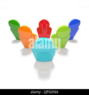 Un gruppo di 6 persone in vari colori, vista degli uccelli - 3D rendering Foto Stock