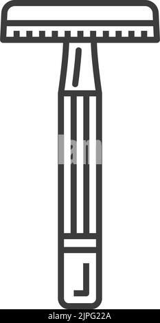 Vecchio supporto lama rasoio a doppio bordo di sicurezza icona con profilo isolato. Rasoio di sicurezza Vector cromo double-edge, portalama vintage con manico in metallo. Rasoio vecchio stile in acciaio inossidabile Illustrazione Vettoriale