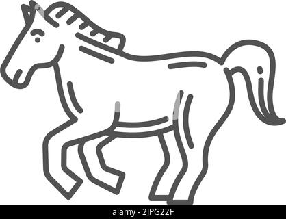 Cavallo cinese zodiaco calendario simbolo, isolato contorno icona. Vector New Year mascotte, animale monocromatico linea orientale arte cavallo design. Cina oroscopo segno, festa lunare CNY primavera carattere festival Illustrazione Vettoriale