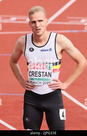 Monaco, Germania. 18th ago, 2022. Il belga Eliott Crestan ha illustrato dopo le manche della gara maschile del 800m ai Campionati europei di atletica, a Monaco 2022, Germania, giovedì 18 agosto 2022. La seconda edizione dei Campionati europei si svolge dal 11 al 22 agosto e prevede nove sport. BELGA PHOTO BENOIT DOPPAGNE Credit: Belga News Agency/Alamy Live News Foto Stock