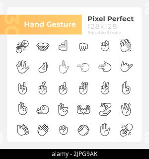 Icone lineari perfette per i gesti delle mani Illustrazione Vettoriale