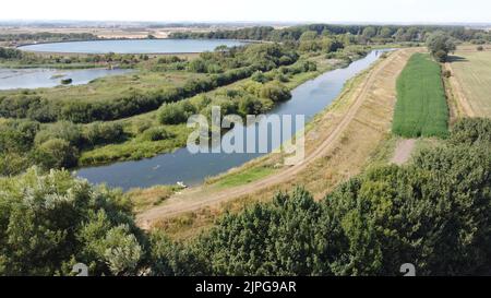 Vista aerea del bacino idrico dello Yorkshire, della riserva naturale Tophill Low, dell'East Riding of Yorkshire Foto Stock