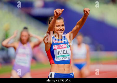 Monaco di Baviera, Germania 20220818.Amalie Iuel durante la semifinale negli ostacoli del 400m durante i Campionati europei di atletica a Monaco di Baviera 2022 allo Stadio Olimpico in Germania. Foto: Javad Parsa / NTB Foto Stock