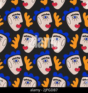 Le persone astratte affrontano il modello senza giunture Illustrazione Vettoriale