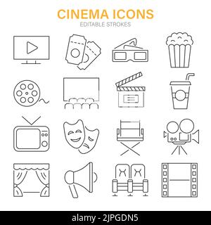 Set di icone Cinema. Collezione Entertainment Logo Elements Illustrazione Vettoriale