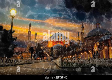 Hagia Sophia a Istanbul. Immagine stile acquerello. Foto Stock