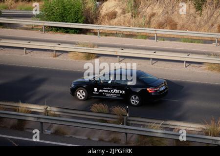 Uber auto in autostrada. Provincia di Malaga, Spagna. Foto Stock