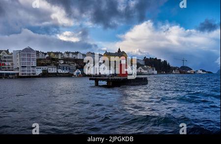 Faro di Ålesund in inverno, Norvegia. Foto Stock